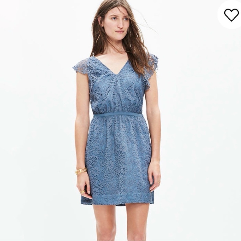 Madewell Lace Flutter Sleeve Dress in Dusty Blue